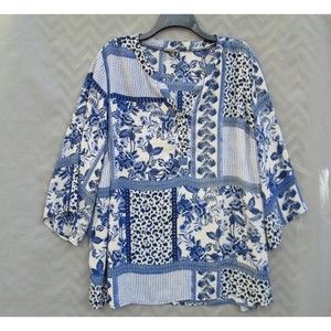 Avenue  blouse womens 22 blue paisley floral flowy tunic top shirt long sleeves